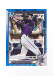2021 Bowman Chrome Sapphire ZAC VEEN Blue Atomic Refractor BCP3 Rockies Mint - Picture 1 of 2