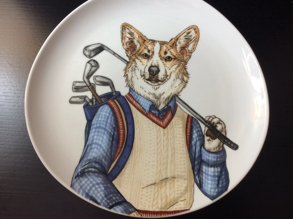 West Elm Rachel Kozlowski Dapper Animal Corgi Preppy Americana NEW! Plate Dog - Image 1 of 1