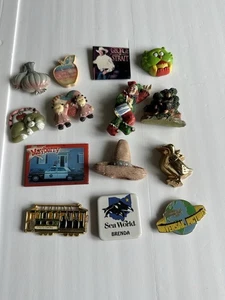 Menge 14 Vintage Magnete Sea World Mayberry Zwiebeln Apfel Clown George Strait - Bild 1 von 6