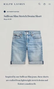 Polo Ralph Lauren Shorts Boys 12 Denim Sullivan Slim Stretch Light Wash Rollup - Picture 1 of 12