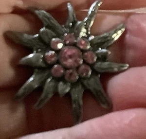 Vintage German Edelweiss Brooch Pin Pewter W/Pink Stones RARE Find! (Daisy) - Picture 1 of 2