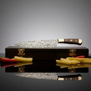 12" EXQUISITE ENGRAVED DAMASCUS FEATHER PATTREN, EXOTIC WOODEN BOX O-128 - Picture 1 of 11