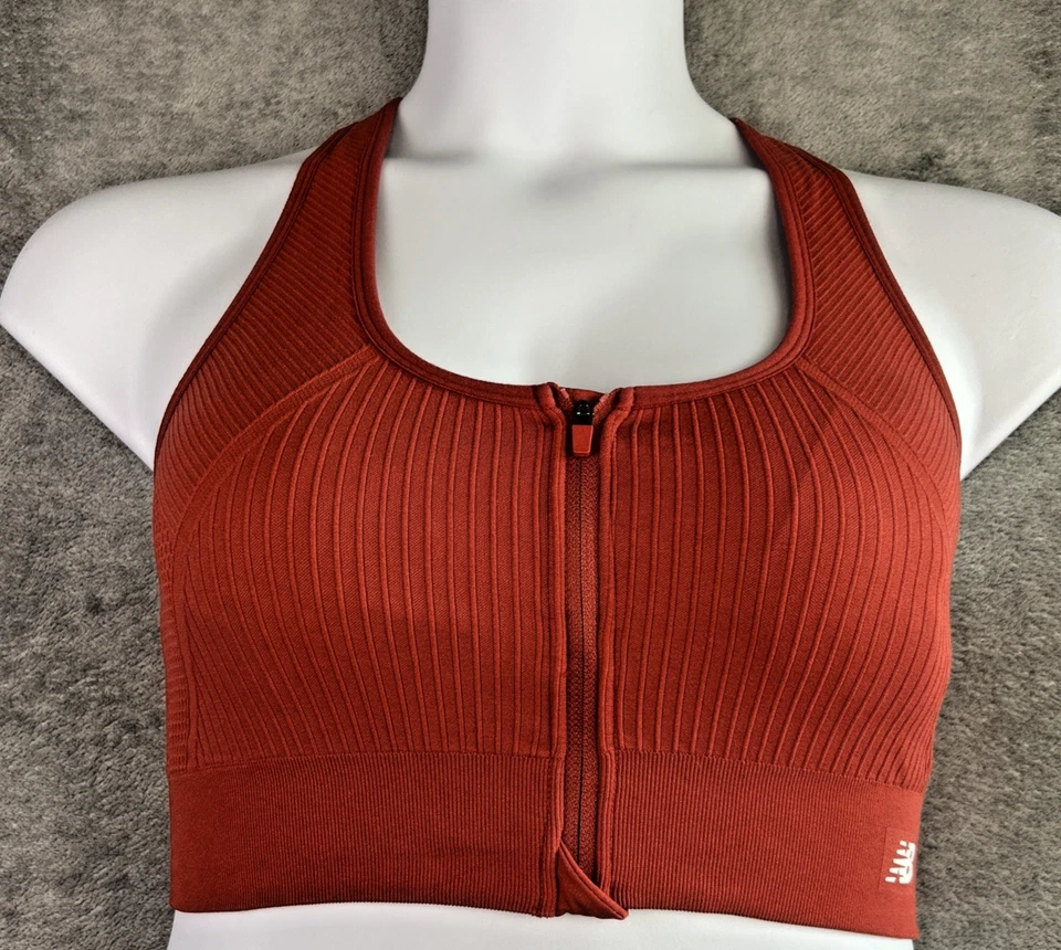 Sujetador deportivo New Balance rojo XL cremallera frontal espalda deportiva elástico almohadillas extraíbles Foto 1 de 4