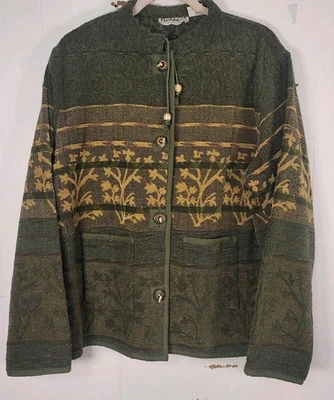 Chaqueta Flashback Mujer 3X Verde Amarillo Floral Tapiz Abotonable Boho Bolsillos Foto 1 de 4