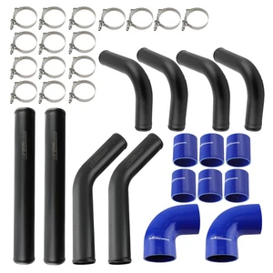 Universal Aluminum 2.5 in. Intercooler Pipes Kit with Blue Hose - Picture 1 of 11