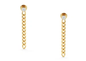 14k Gold Cuban Chain Lab-Created Diamond Drop Stud Earrings Gift Idea - Picture 1 of 7