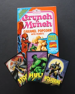 Marvel Comics 1993 Crunch N Munch Spider-Man scatola e 3 carte Hulk Wolverine Storm - Foto 1 di 19
