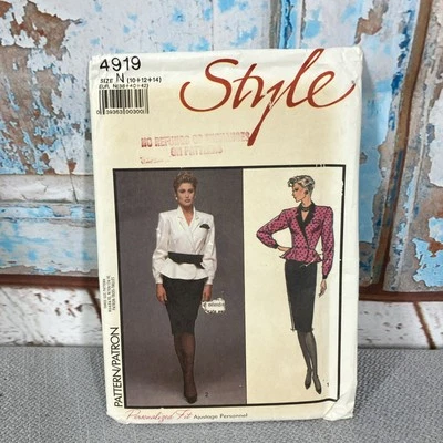 Style 4919 Sewing Pattern 1980s Skirt Front Wrap Blouse Peplum Style 10-14 UNCUT - Image 1 of 4