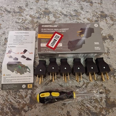 Cubefeller Extension Cord Ends Male Connector Plugs 6-Pack Plug-In 15A 125V - Image 1 of 4