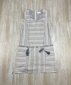 Greylin Womens Size S Blue Beige Striped Sheath Mini Tank Dress Tasseled - Picture 1 of 14
