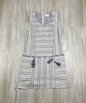 Mini vestido sin mangas Greylin para mujer talla S azul beige a rayas con borlas  Foto 1 de 4