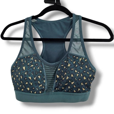 Zyia Active 女式猎豹印花网眼细节加厚运动文胸绿色 S 码 — 第 1/4 张图片