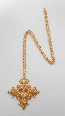 Brandneu ohne Etikett Vintage 1980er Gold Metall filigran Stil Kreuz Anhänger Halskette Deadstock - Bild 1 von 3