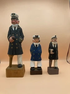 Vintage handgeschnitzte alte Salz Meer Kapitän Holz Figur 3er Set - Bild 1 von 10