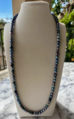 NUEVO: Collar de perlas barrocas negras naturales de agua dulce (@6-8 mm) de 24 pulgadas Foto 1 de 4