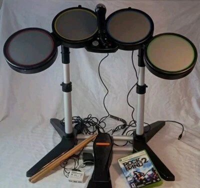 XBOX 360 Rock Band Drum Set Bundle Game Mic Pedal Tested Lot - Image 1 of 4