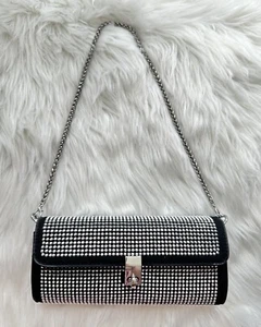 NEW Rhinestone Black Clutch Shoulder Bag With Silver Chain - Picture 1 of 3