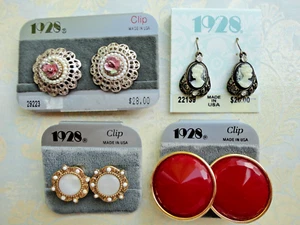 LOT OF 4 PAIRS VTG 1928 JEWELRY CO. NOS MIXED METAL GLASS RHINESTONE EARRINGS - Picture 1 of 14