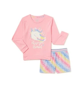 NWT 2-Piece Girls 6-6X SMALL Long Sleeve Top & Shorts Pajama Set UNICORN Pajamas - Picture 1 of 3