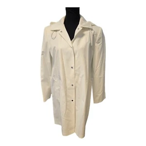 Gallery White Rain Coat Jacket Overcoat/Trenchcoat w/ Hood Women's Size M NWT - Picture 1 of 9