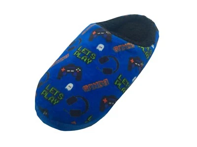 Boys Slippers Game Gaming Girls Kids Gamer Mule Slip On Size 11 - 6 Junior Blue - Image 1 of 4
