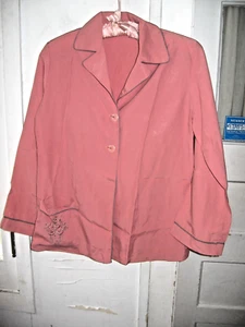 VINTAGE 1940 SEAMPRUFE SALMON/GRAY RAYON LOUNGE/SLEEP JACKET/TOP - 34 - Picture 1 of 6