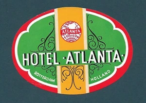 NETHERLANDS - VINTAGE LUGGAGE LABEL - HOTEL ATLANTA - ROTTERDAM green - Picture 1 of 1