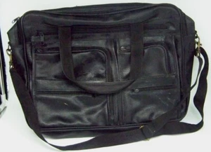 BOLSO DE CUERO NEGRO GENUINO MULTIUSOS PARA PORTÁTIL MALETÍN VARIOS BOLSILLOS - Imagen 1 de 7