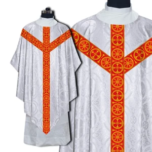 Pugin chasuble Vestment with Y-type braided orphrey and matching stole - Picture 1 of 10