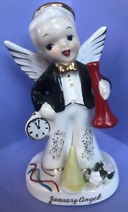 New ListingVery Rare Kitschy 1950’s Napco Boy Birthday Angel with Clock, Horn, & Party Hat