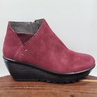 Skechers Parallel Ditto Ankle Boots Women's 7.5 Red Black Suede Platform Wedge