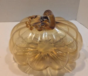 Large Vintage Art GlassHand Blown Pumpkin w/Curly Stem 6"x 10" - Picture 1 of 8