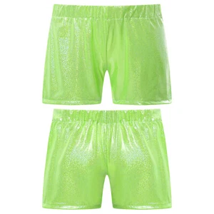Kids Girls Shorts Athletic Pants Shiny Activewear Short Dancewear Metallic Jazz - Picture 1 of 56