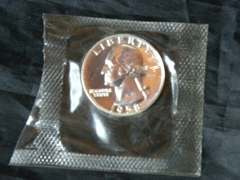 1958 Silver Washington Proof Quarter U.S. Coin from Original Set in mint cello Cover