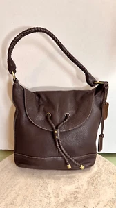 Vintage Chaps Est. Borsa a tracolla donna marrone in vera pelle con tracolla intrecciata 1978 - Foto 1 di 14