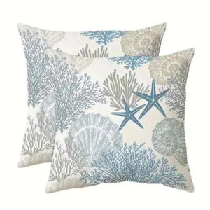 Nautical Coastal Beach Pillow Covers 18x18 2PCS - Picture 1 of 7
