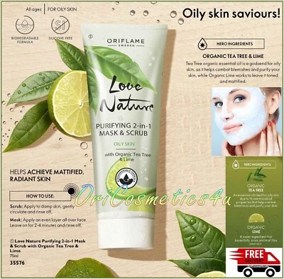 Oriflame Love Nature Purifying 2-in-1 Mask & Scrub With Organic Tea Tree & Lime - Image 1 of 4