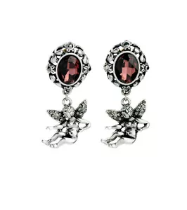 NEW Hugh Anthropologie Red Gemmed Angel Silver Earrings - Picture 1 of 2
