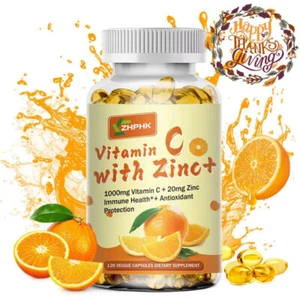 120 Capsules Vitamin C & Zinc Capsules 1000mg Complex Supplement Vegetarian - Picture 1 of 8