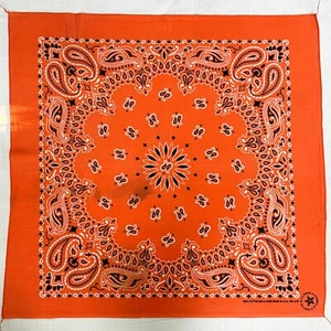 Vintage Orange Summer Handkerchief Cotton Paisley, RN 15187 Bandana Made in USA - Picture 1 of 4