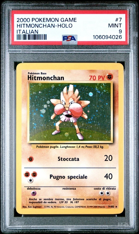 2000 Pokemon Italian Base Set Hitmonchan Holo #7 PSA 9 MINT - Image 1 of 2
