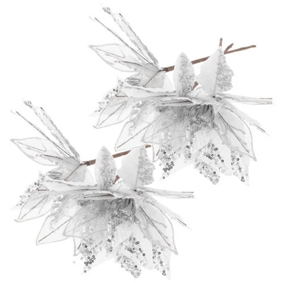  6 Pcs Fiori Albero Di Natale Decorazioni Per L'albero Poinsettia Artificiale - Immagine 1 di 4