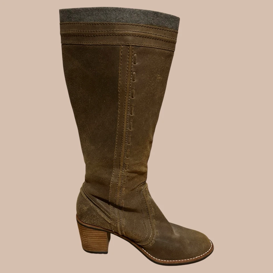 Fossil Knee High Tall Suede Brown Leather Side Zip Snap Top Boots Size 8.5 Boho - Image 1 of 4