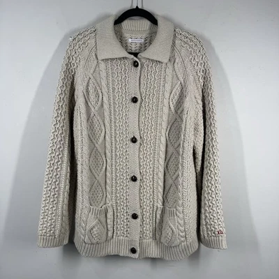 Cardigã Frances Valentine Fisherman’s Sweater mistura de cashmere marfim tamanho 1X - Imagem 1 de 4