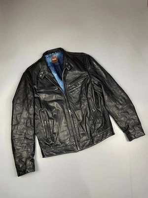Hugo Boss Vintage Black Rinderleder Cattle Leather Motorcycle Jacket Men sz 52 - Image 1 of 4