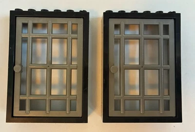 2x LEGO винтажный замок пираты черная дверь с перекладиной 4611 тюрьма 6085 6270 старый серый - Изображение 1 из 4