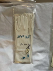 Vintage 1960er HAND TREAT Damen Stretch weiß Nylon Handschuhe passt allen Größen 21" - Bild 1 von 12