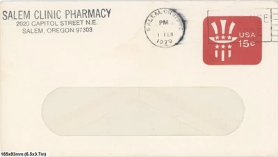 US Postal Stationary Envelope 1979 Salem Oregon Clinic Pharmacy Meter Window - Image 1 of 2