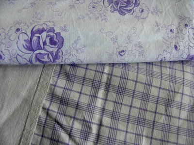 2 Stoffe Bauernbettwäsche Baumwolle lila kariert + geblümt Patchwork PR4 - Bild 1 von 4