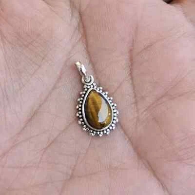 Occhio di Tigre Gemma Ciondolo, 925 Argento Sterling, Fatto a Mano Donna Regalo - Immagine 1 di 4